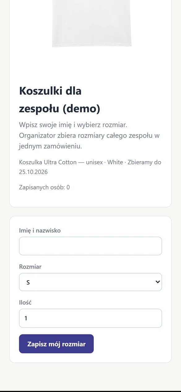 Größenformular am Handy