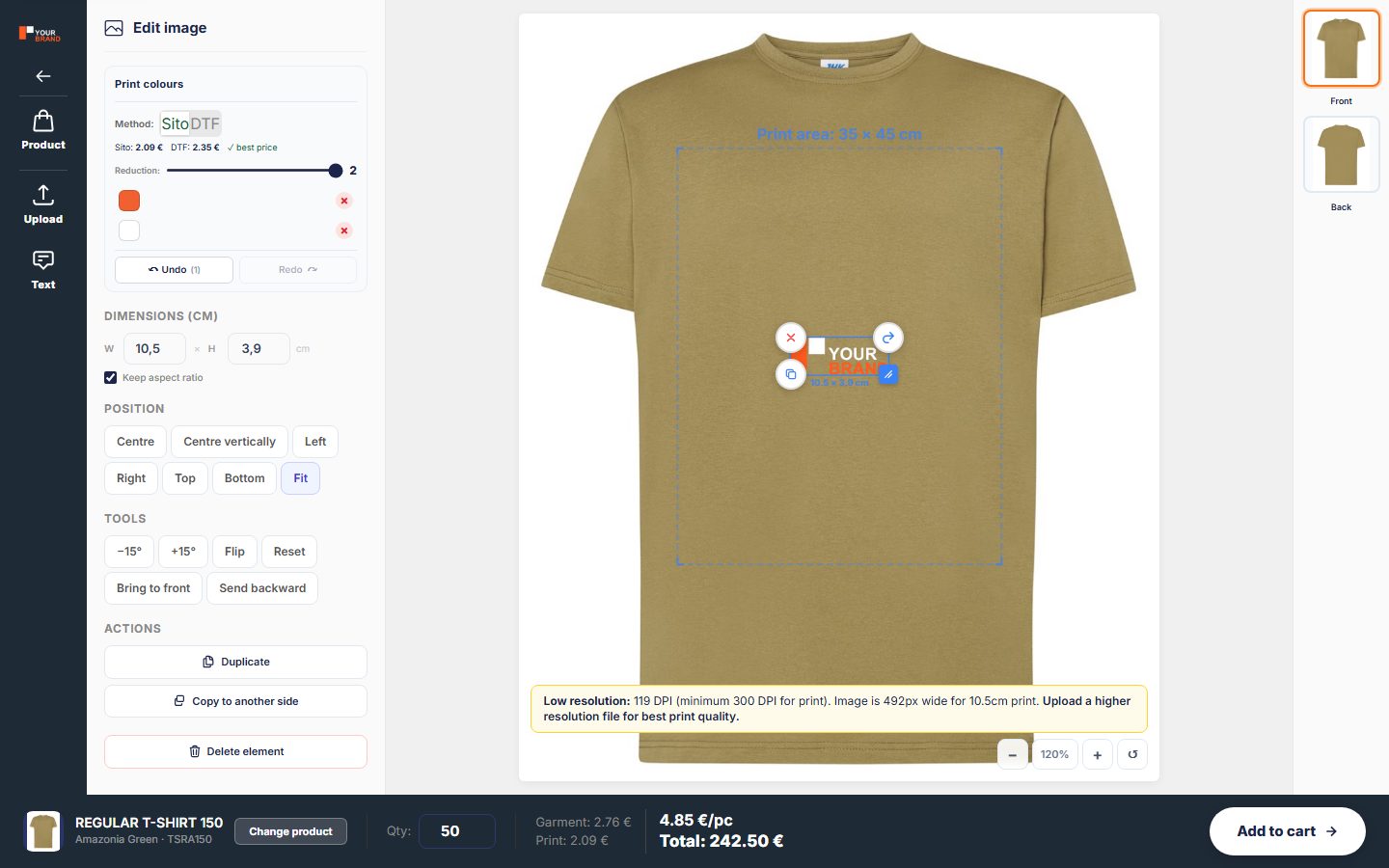 Your customer designs in the configurator